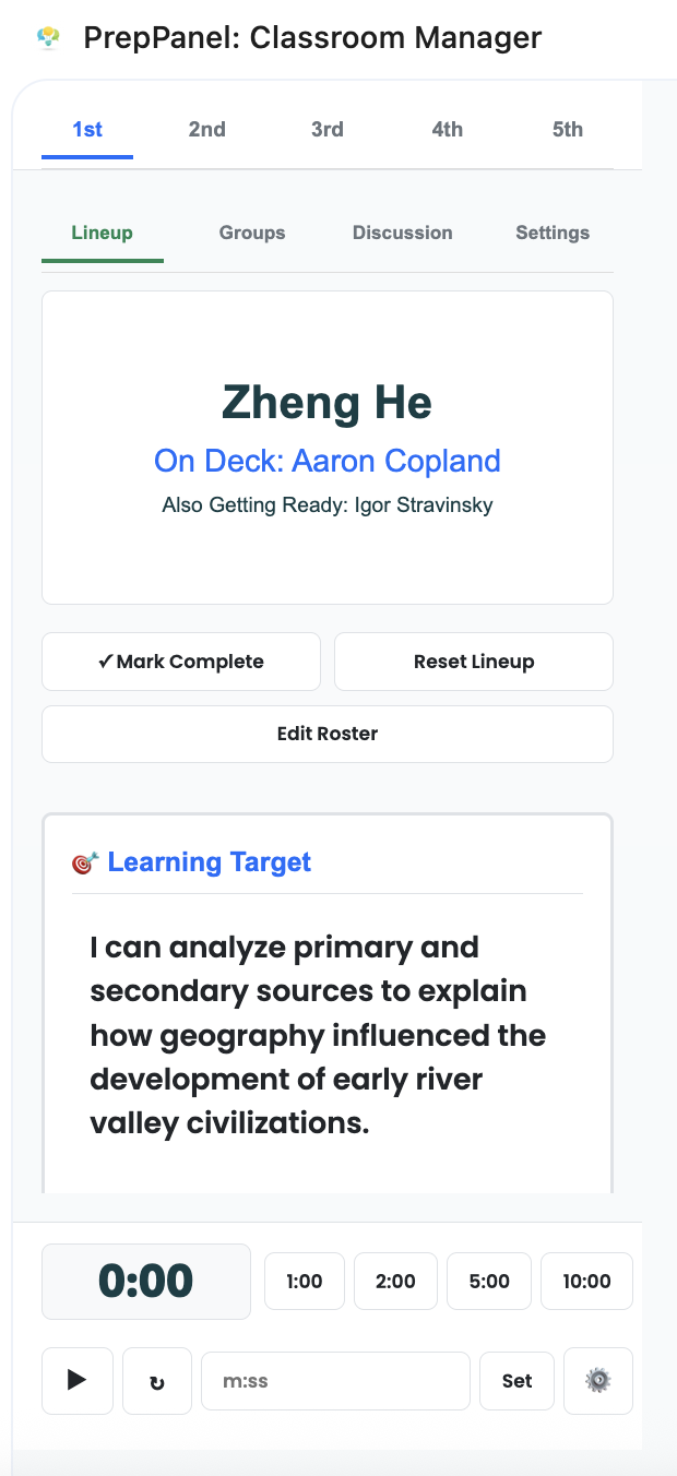 PrepPanel queue-based calling lineup view