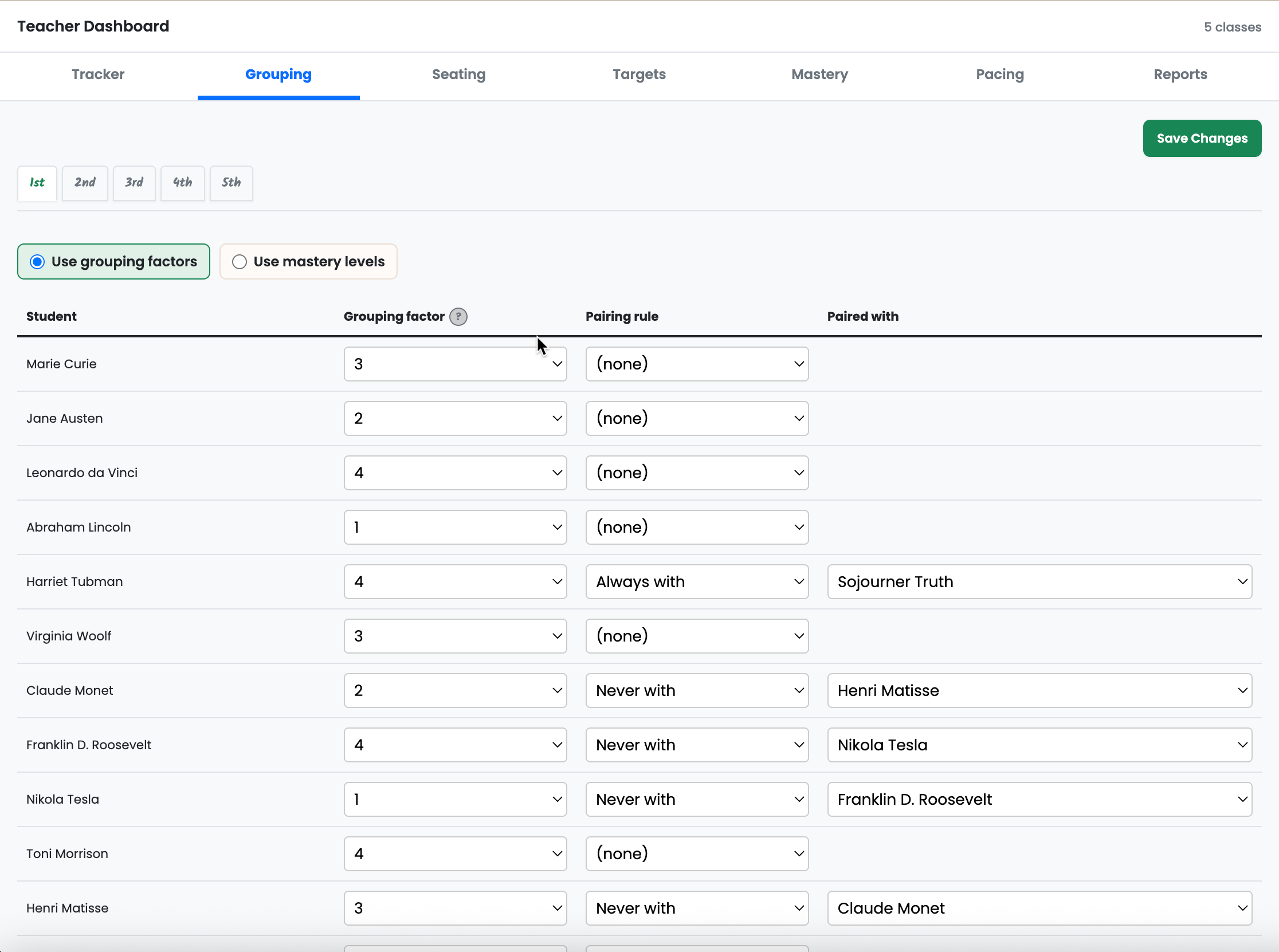 Grouping Factors and Pairing Rules