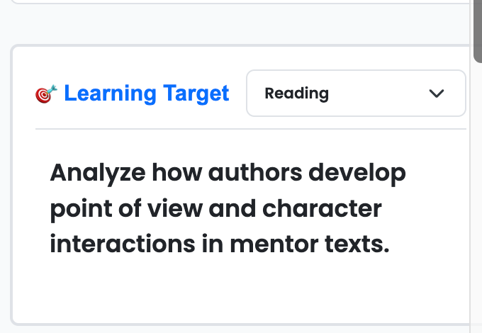 Learning Target Display Card